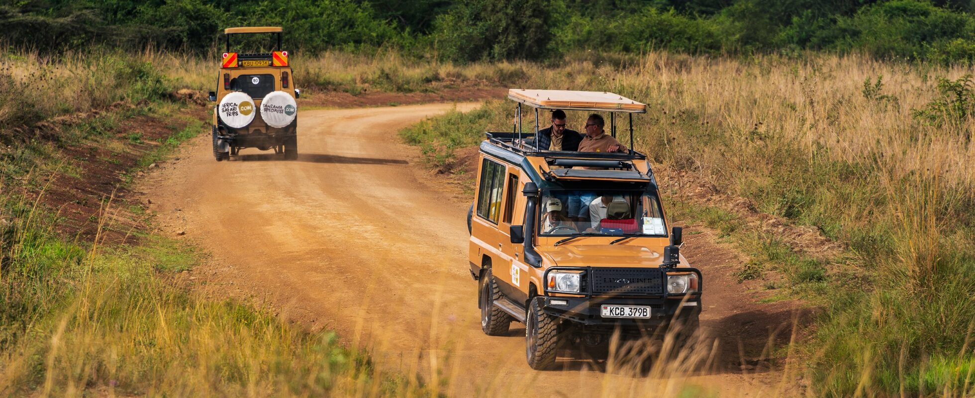 To jeeps på safari i Afrika